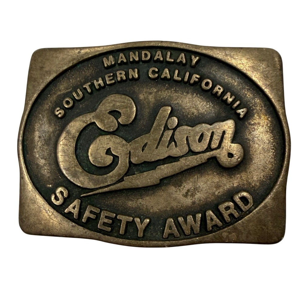 Vintage Mandalay Southern California Edison Safety Award Belt Buckle Brass Tone